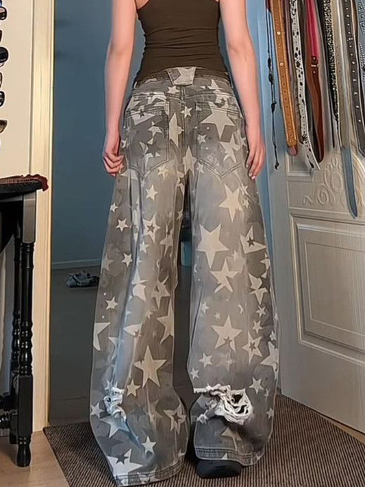 Vintage Washed Stars Ripped Jeans