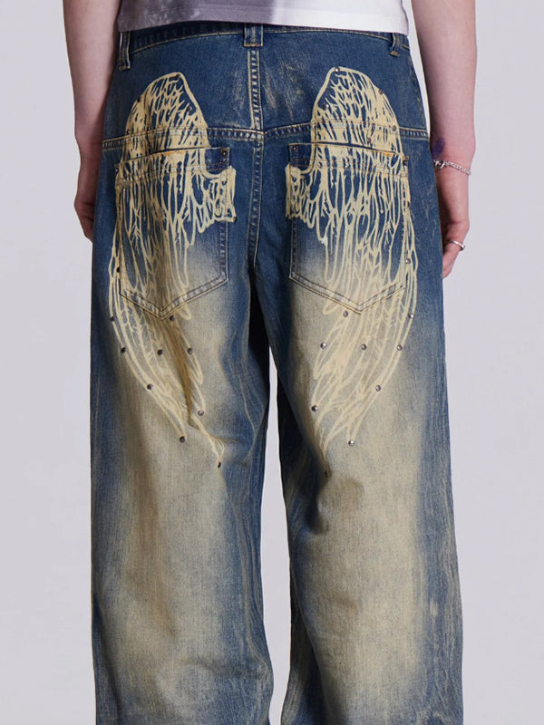 Gradient Wing Print Boyfriend Jeans
