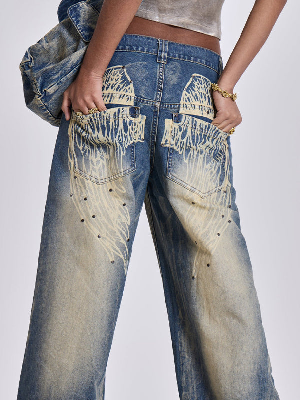 Gradient Wing Print Boyfriend Jeans
