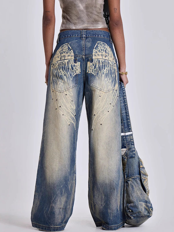 Gradient Wing Print Boyfriend Jeans