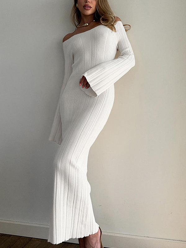 One Shoulder Long Sleeve Slim Fit Maxi Dresses