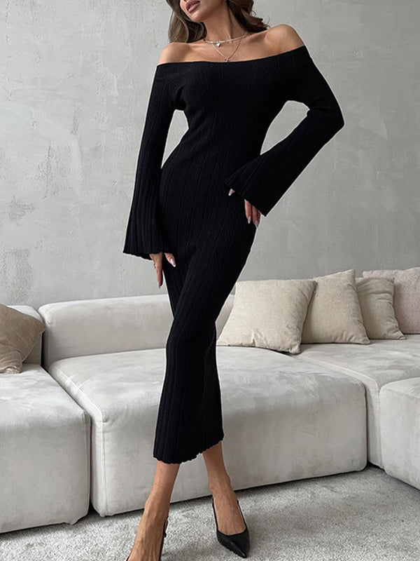 One Shoulder Long Sleeve Slim Fit Maxi Dresses