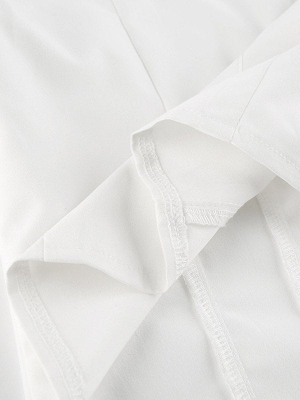 Tie Design White Cropped Shirts