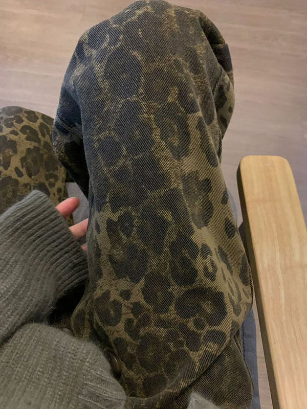 Retro Leopard Print Boyfriend Jeans