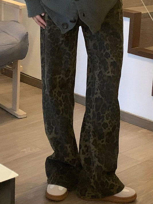 Retro Leopard Print Boyfriend Jeans