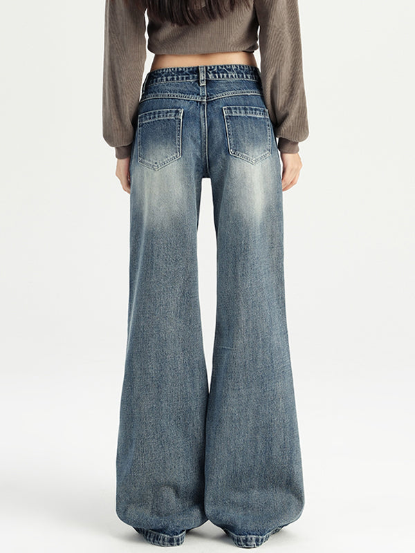 Vintage Washed Loose Flare Jeans