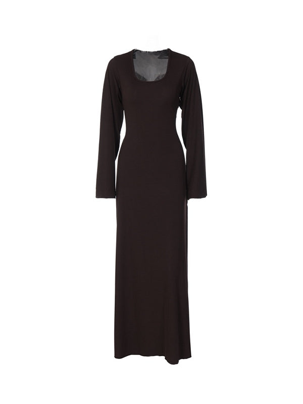 Solid U Neck Tie Back Maxi Dresses