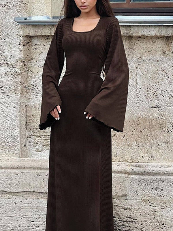 Solid U Neck Tie Back Maxi Dresses