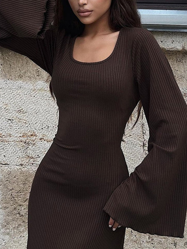 Solid U Neck Tie Back Maxi Dresses