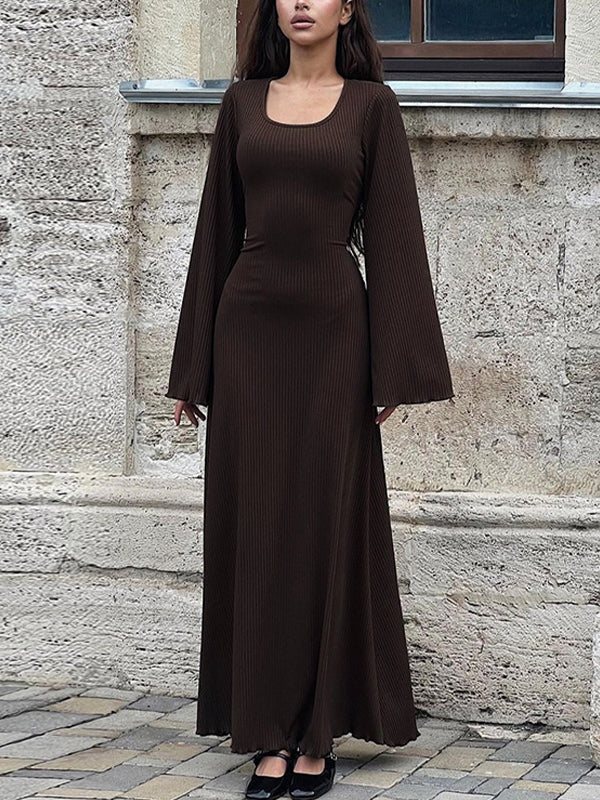 Solid U Neck Tie Back Maxi Dresses