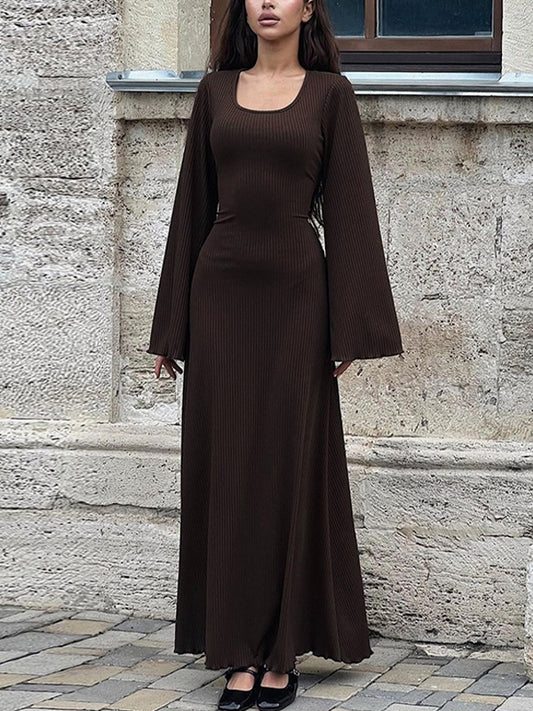 Solid U Neck Tie Back Maxi Dresses