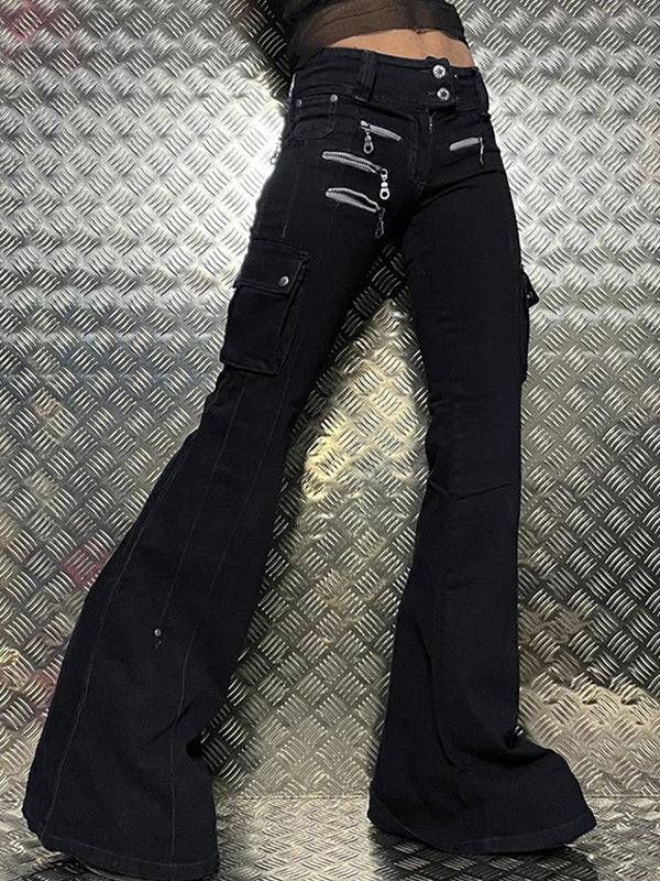 Metal Zipper Decoration High Waist Slimming Flare Jeans