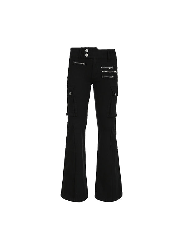 Metal Zipper Decoration High Waist Slimming Flare Jeans