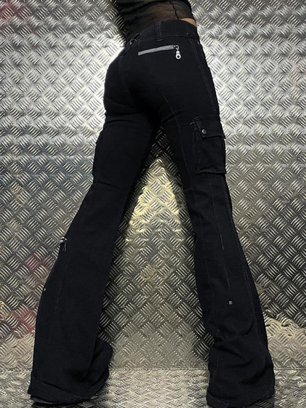 Metal Zipper Decoration High Waist Slimming Flare Jeans