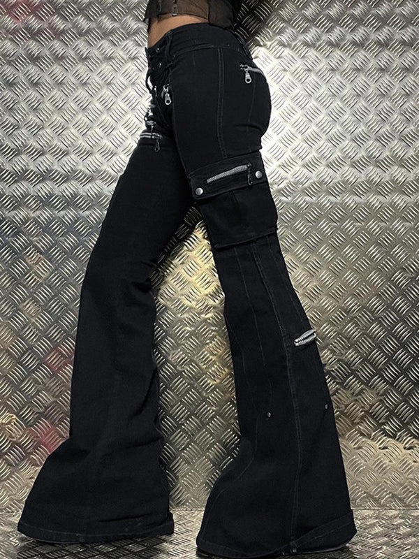 Metal Zipper Decoration High Waist Slimming Flare Jeans