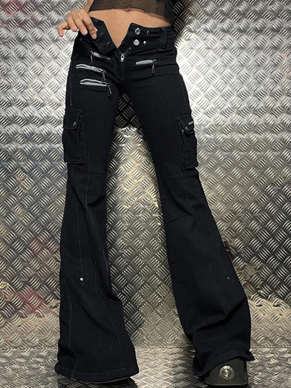 Metal Zipper Decoration High Waist Slimming Flare Jeans