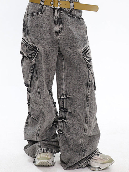 Acid Washed Baggy Cargo Jeans
