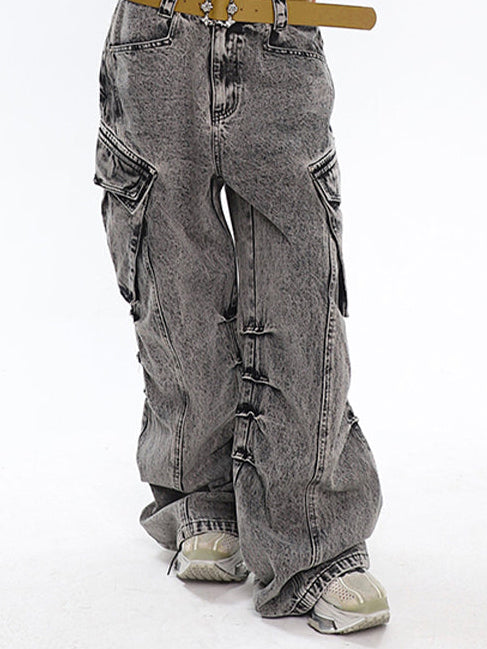 Acid Washed Baggy Cargo Jeans