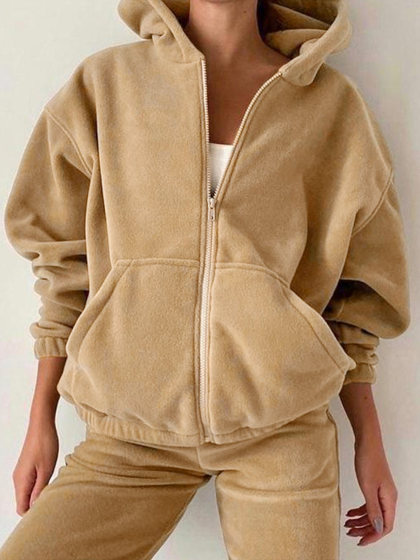 Solid Zip Up Oversized Hoodie Bound Feet Sweatpants Sets