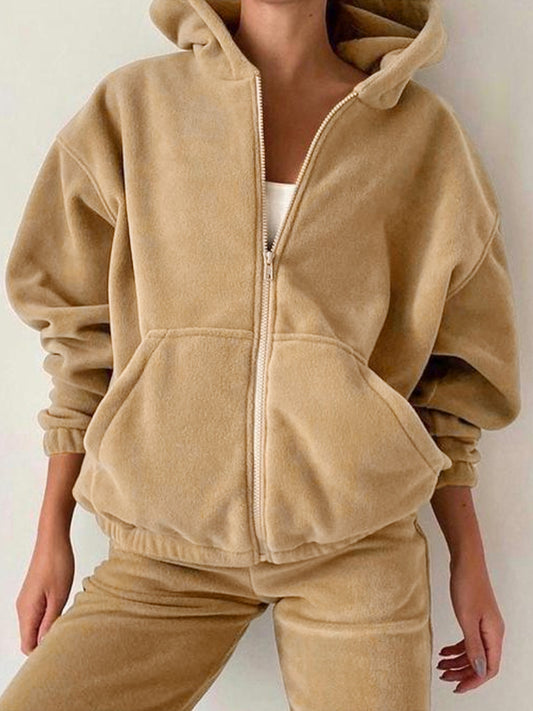 Solid Zip Up Oversized Hoodie Bound Feet Sweatpants Sets