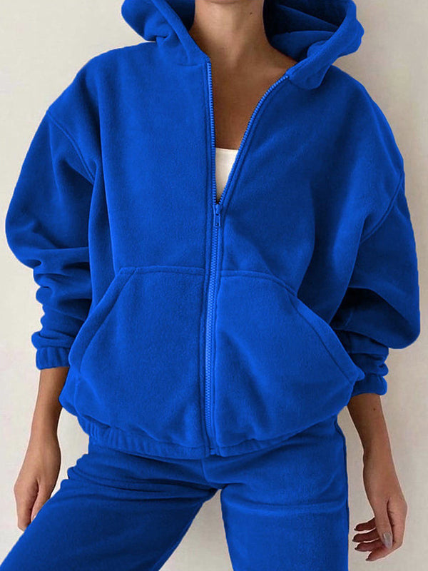 Solid Zip Up Oversized Hoodie Bound Feet Sweatpants Sets