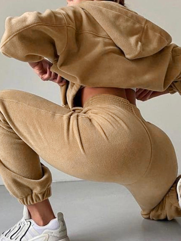Solid Zip Up Oversized Hoodie Bound Feet Sweatpants Sets