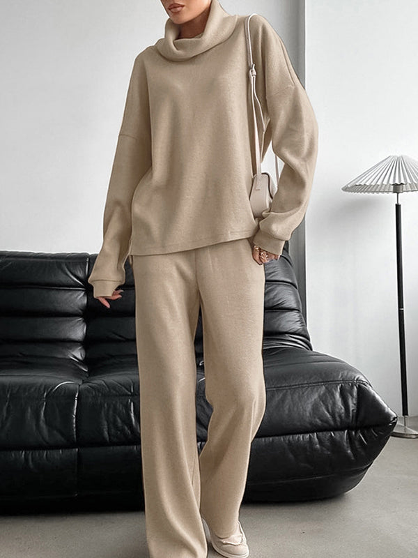 Fashion High Collar Solid Color Casual Two Piece Sets