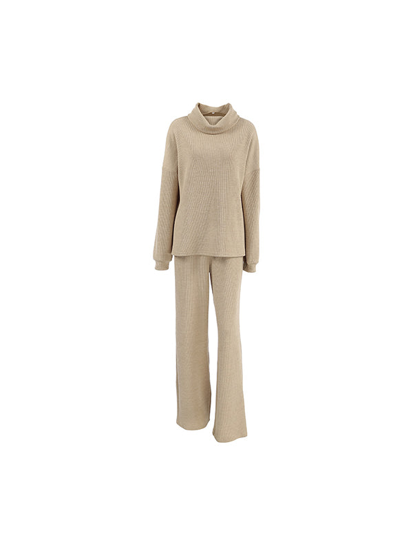 Fashion High Collar Solid Color Casual Two Piece Sets