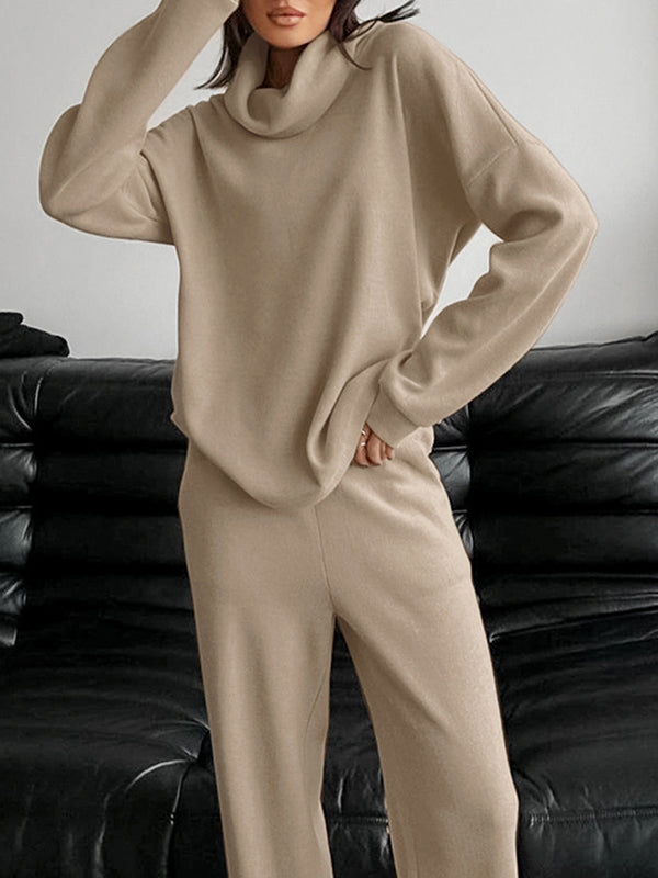 Fashion High Collar Solid Color Casual Two Piece Sets