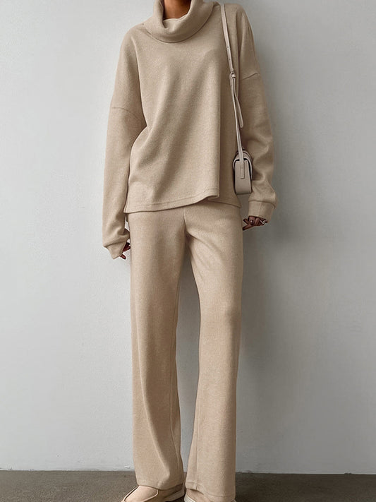 Fashion High Collar Solid Color Casual Two Piece Sets