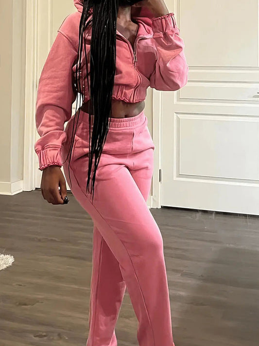 Zip Hooded Trousers Two Piece Sets