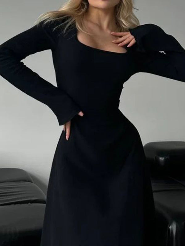 Elegant Slim-Fitting Long Sleeves Maxi Dresses