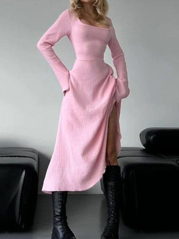 Elegant Slim-Fitting Long Sleeves Maxi Dresses