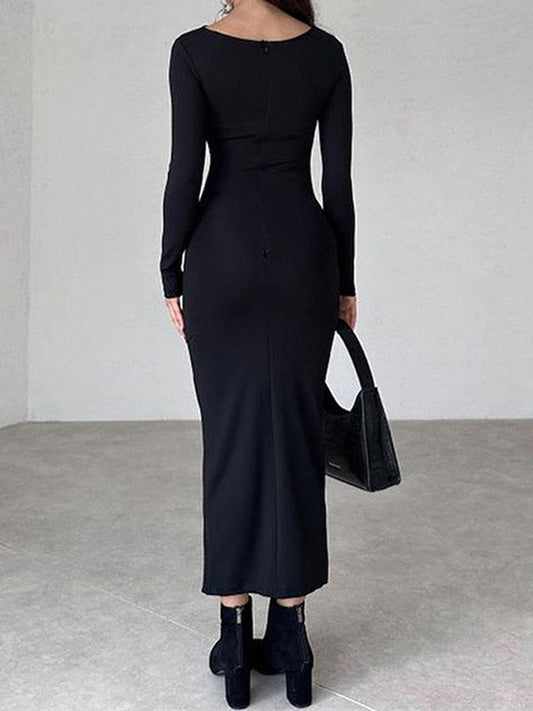 Slim Fit Solid Color Temperament Long Hip-Wrapped Dresses