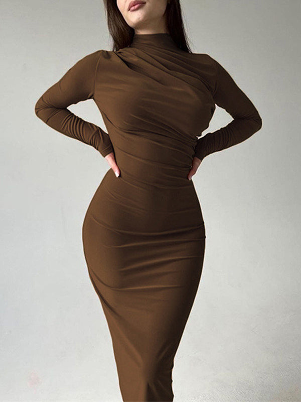 Slim Fit Solid Color Temperament Long Hip-Wrapped Dresses