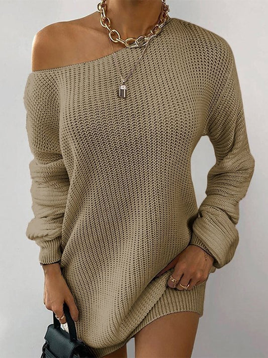 Multi-wear Lantern Sleeve Casual Sweater Dresses