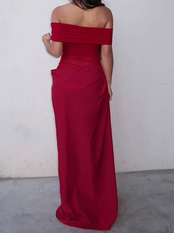 One-Shoulder Mesh Patchwork Maxi Dresses