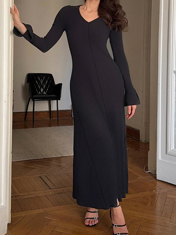Retro V-Neck With Knitted Inner Maxi Dresses