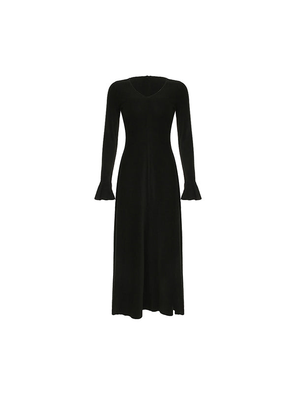 Retro V-Neck With Knitted Inner Maxi Dresses
