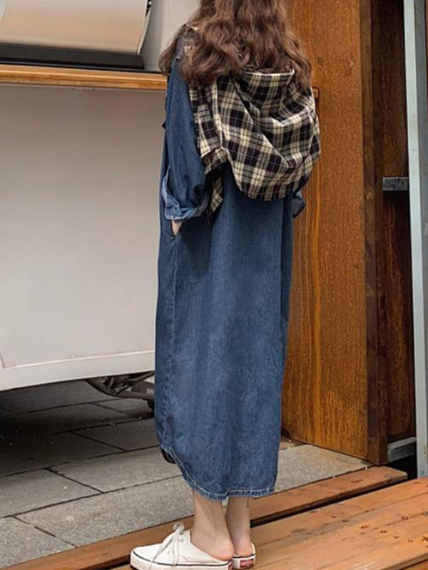 Denim Dual Pocket Shirt Maxi Dresses