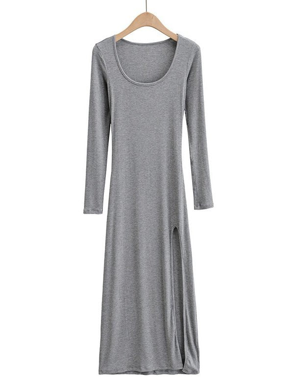Long Sleeve Ribbed Maxi Dresses