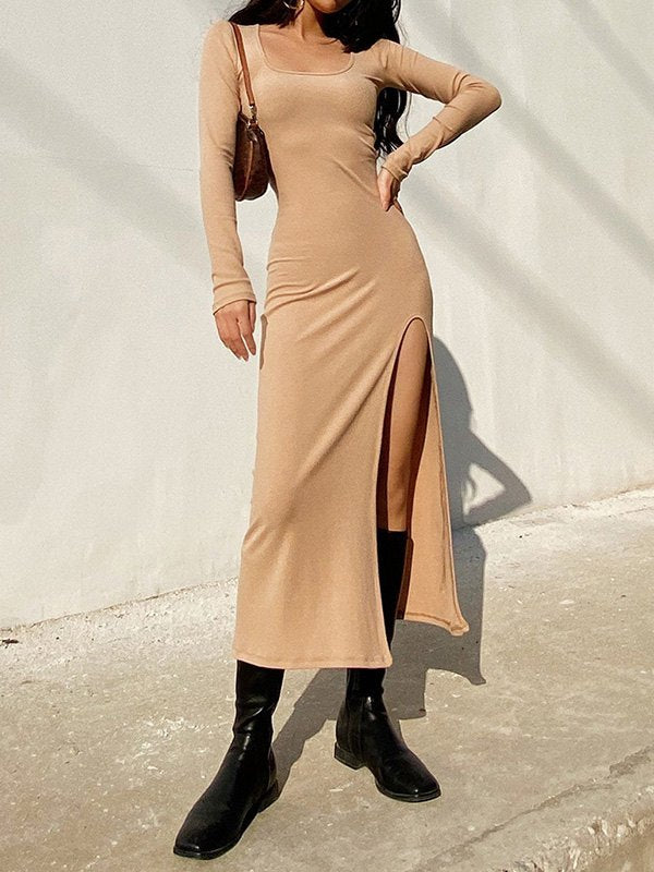 Long Sleeve Ribbed Maxi Dresses
