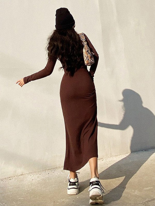 Long Sleeve Ribbed Maxi Dresses