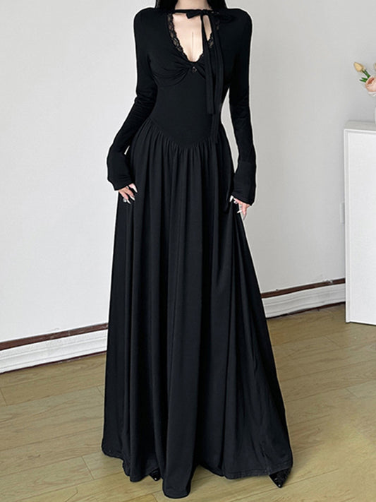 V-Neck Twist Pleated Cutout Maxi Dresses