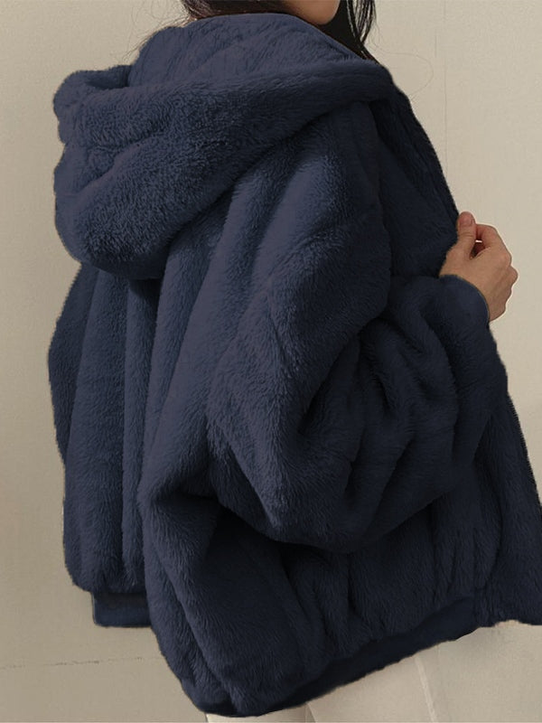 Reversible Oversize Fleece Hooded Jacket