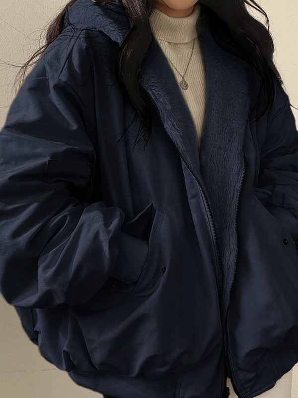 Reversible Oversize Fleece Hooded Jacket