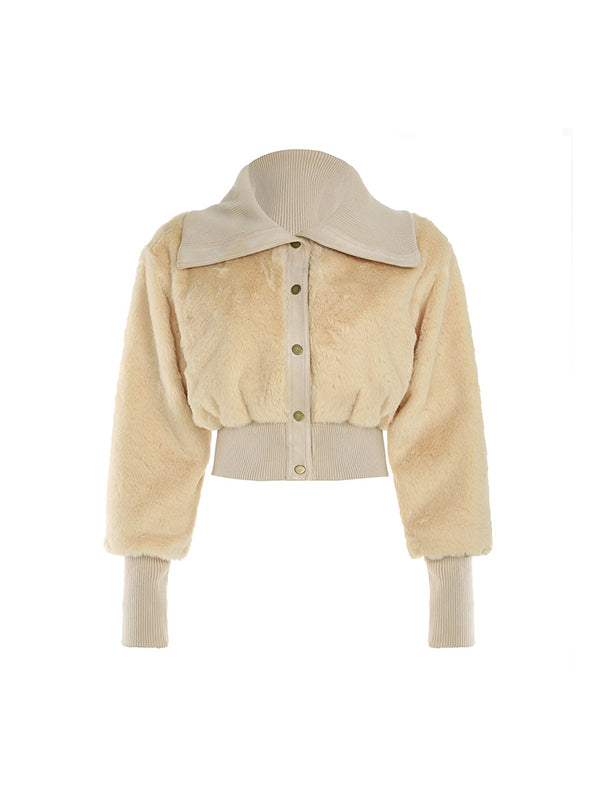 Solid Color Lapel Plush Waist Jackets