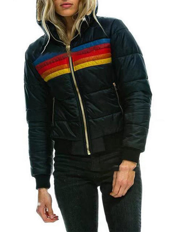 Colorful Splice Hooded Short Jackets