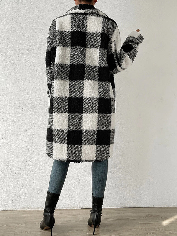 Plaid Tartan Lapel Neck Midi Jacket