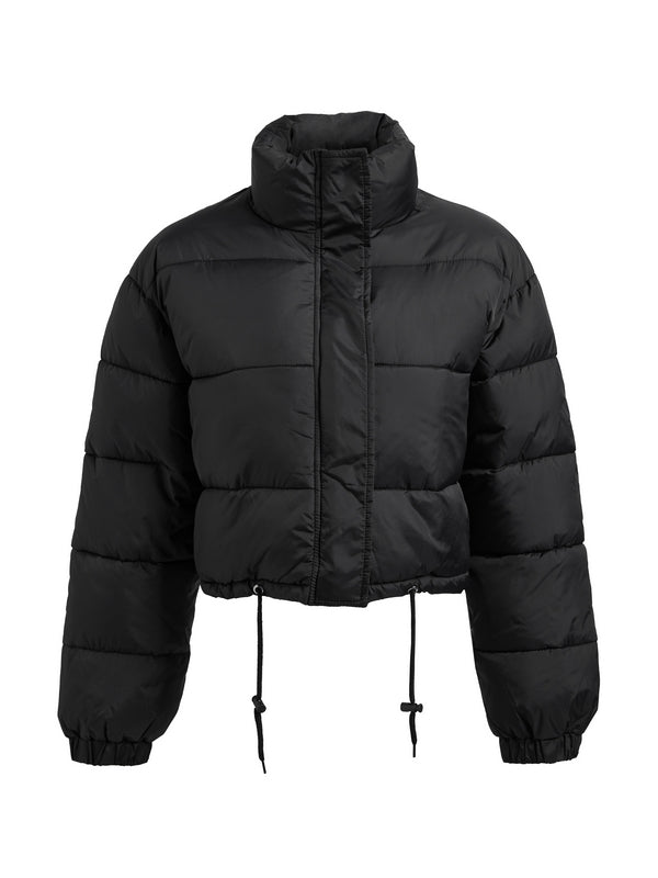 Solid Drawstring Hem Short Puffer Jacket